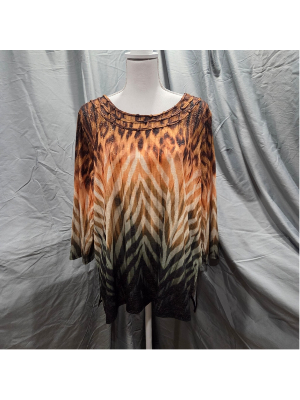 Alfred Dunner Brown Black Animal Print Wild Blouse Size 1X